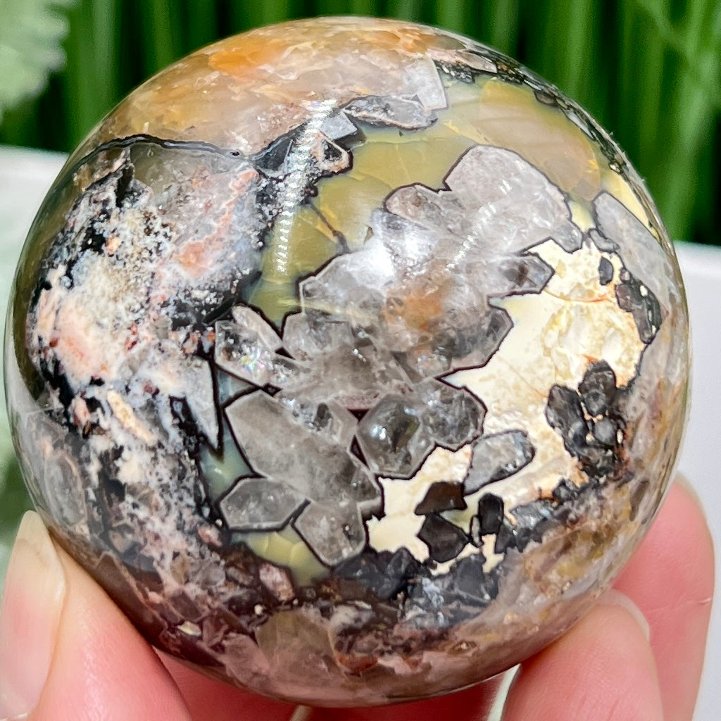 Mosaic Chalcedony Quartz Sphere RARE Healing Crystal Ball 242g 57mm Diameter