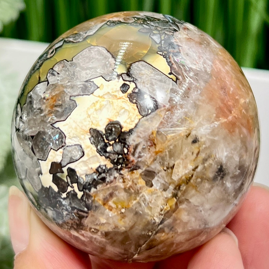 Mosaic Chalcedony Quartz Sphere RARE Healing Crystal Ball 242g 57mm Diameter