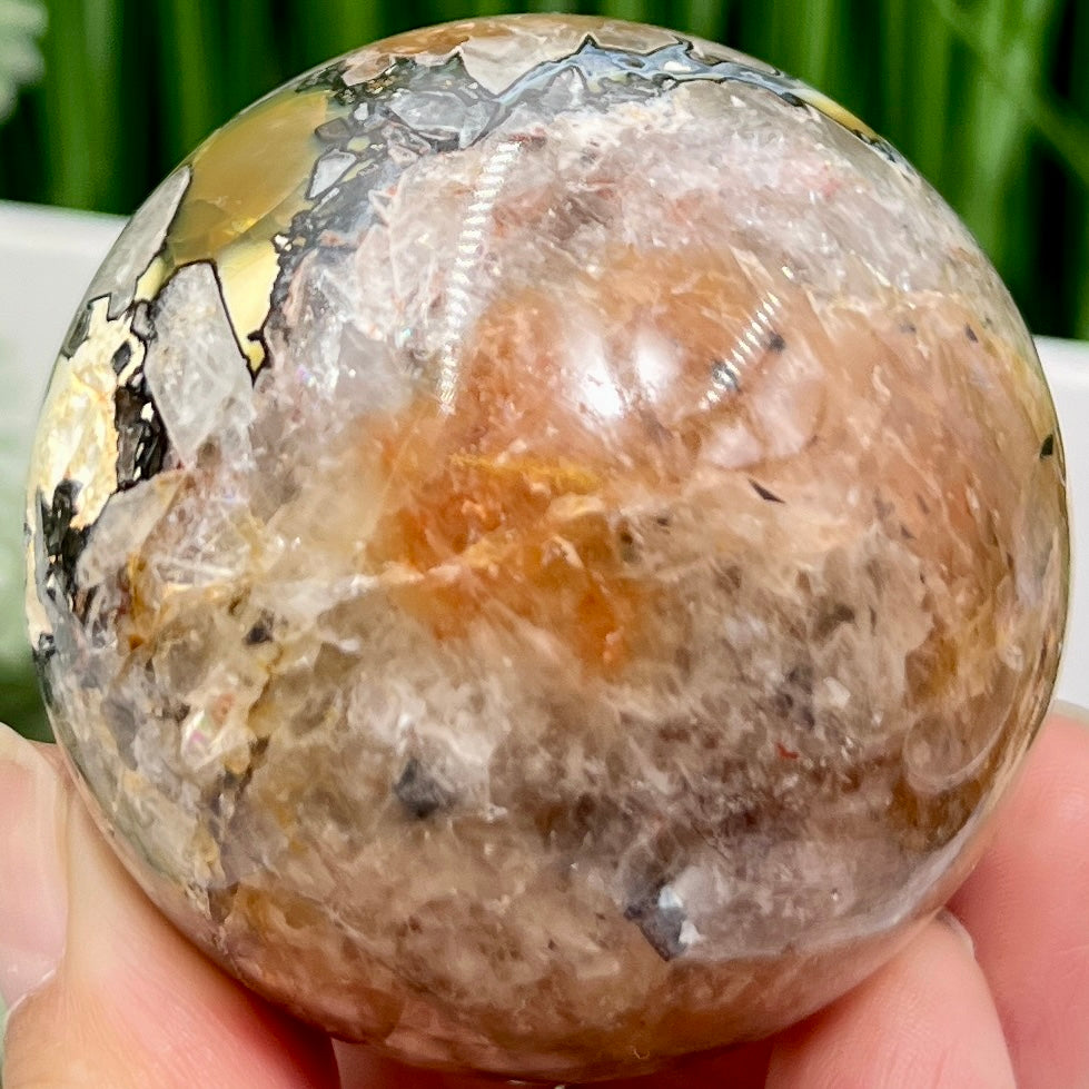 Mosaic Chalcedony Quartz Sphere RARE Healing Crystal Ball 242g 57mm Diameter