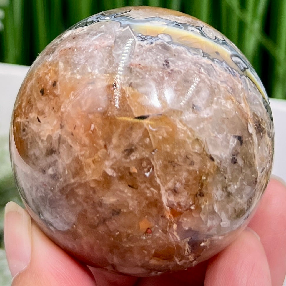 Mosaic Chalcedony Quartz Sphere RARE Healing Crystal Ball 242g 57mm Diameter