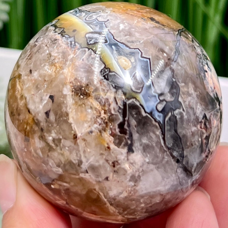 Mosaic Chalcedony Quartz Sphere RARE Healing Crystal Ball 242g 57mm Diameter