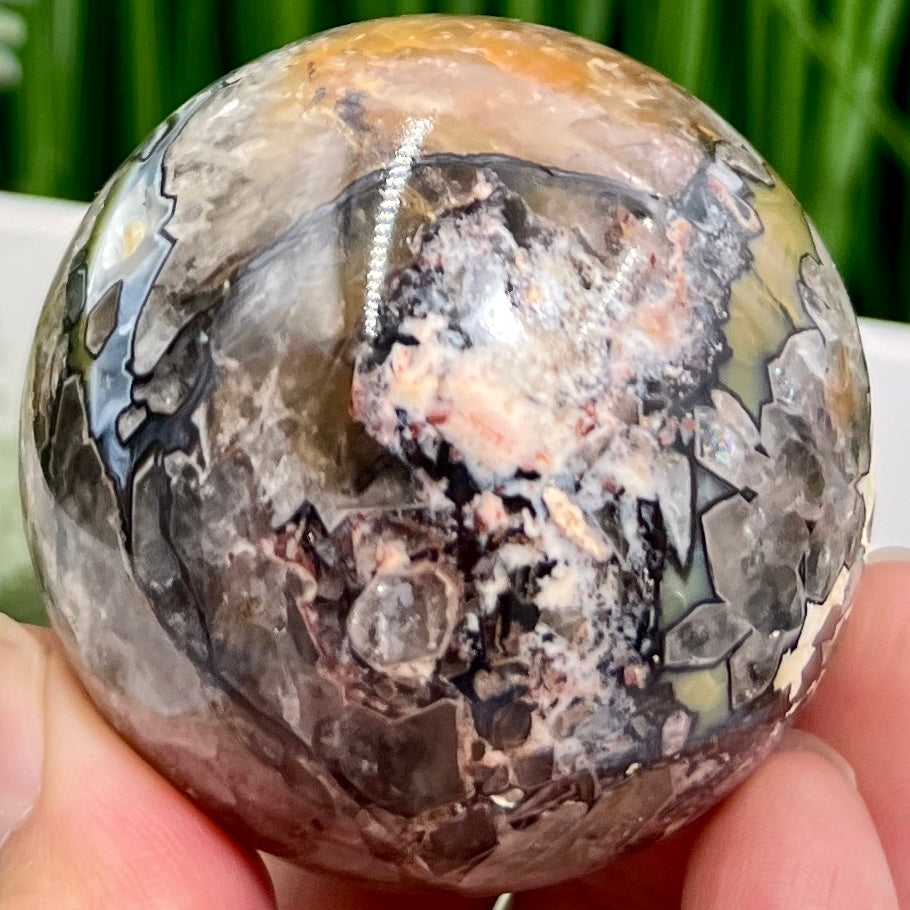 Mosaic Chalcedony Quartz Sphere RARE Healing Crystal Ball 242g 57mm Diameter