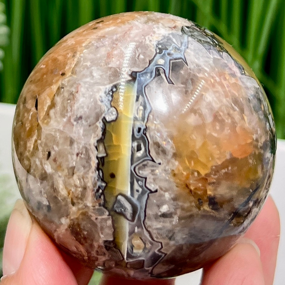 Mosaic Chalcedony Quartz Sphere RARE Healing Crystal Ball 242g 57mm Diameter
