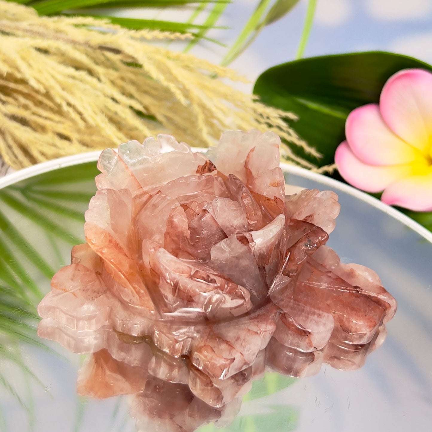 Hematoid Ferruginous Fire Quartz Flower Healing Crystal Carving 398g