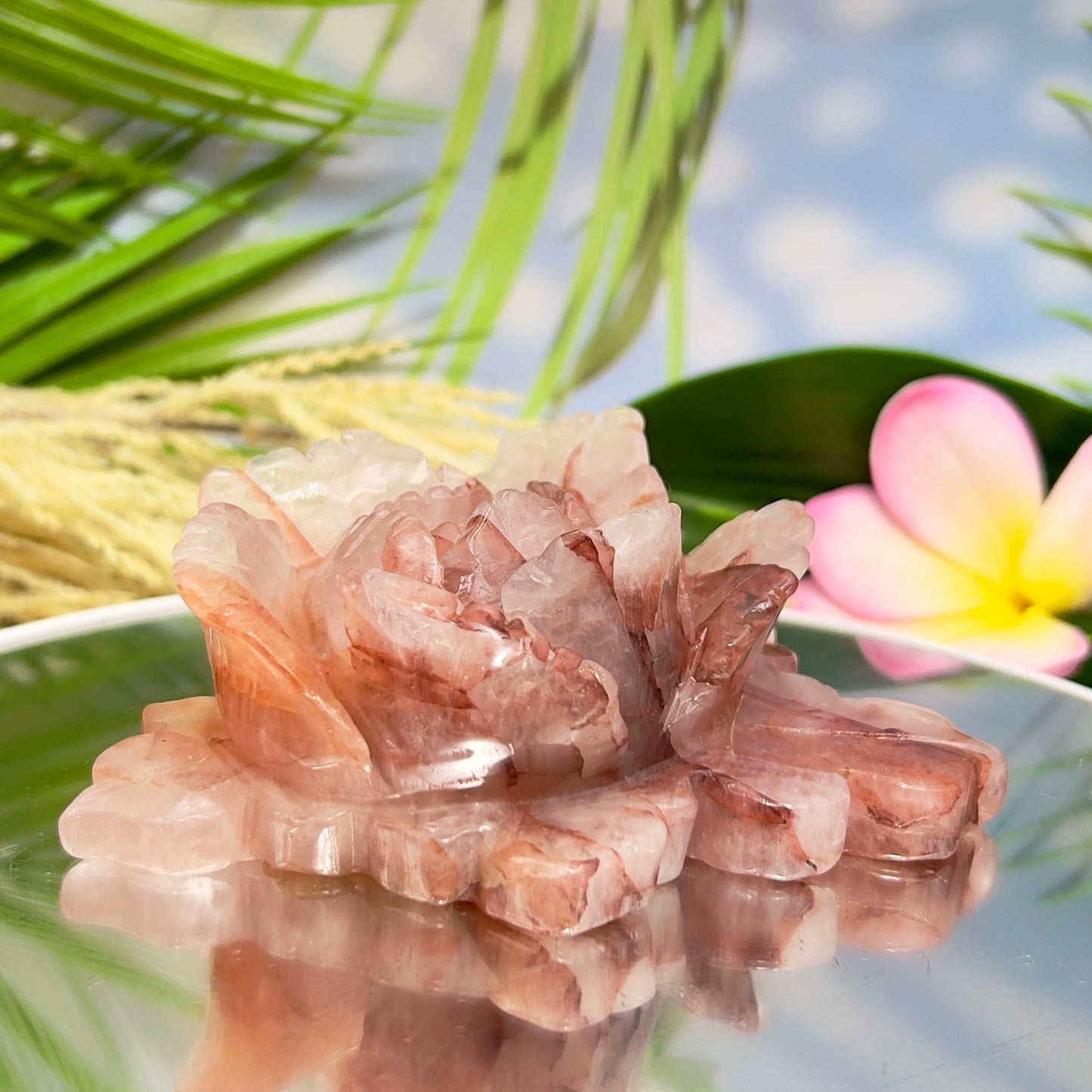 Hematoid Ferruginous Fire Quartz Flower Healing Crystal Carving 398g