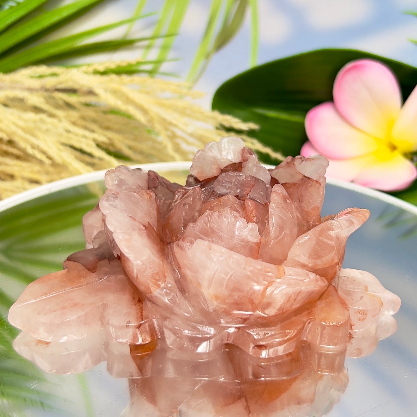 Hematoid Ferruginous Fire Quartz Flower Healing Crystal Carving 398g
