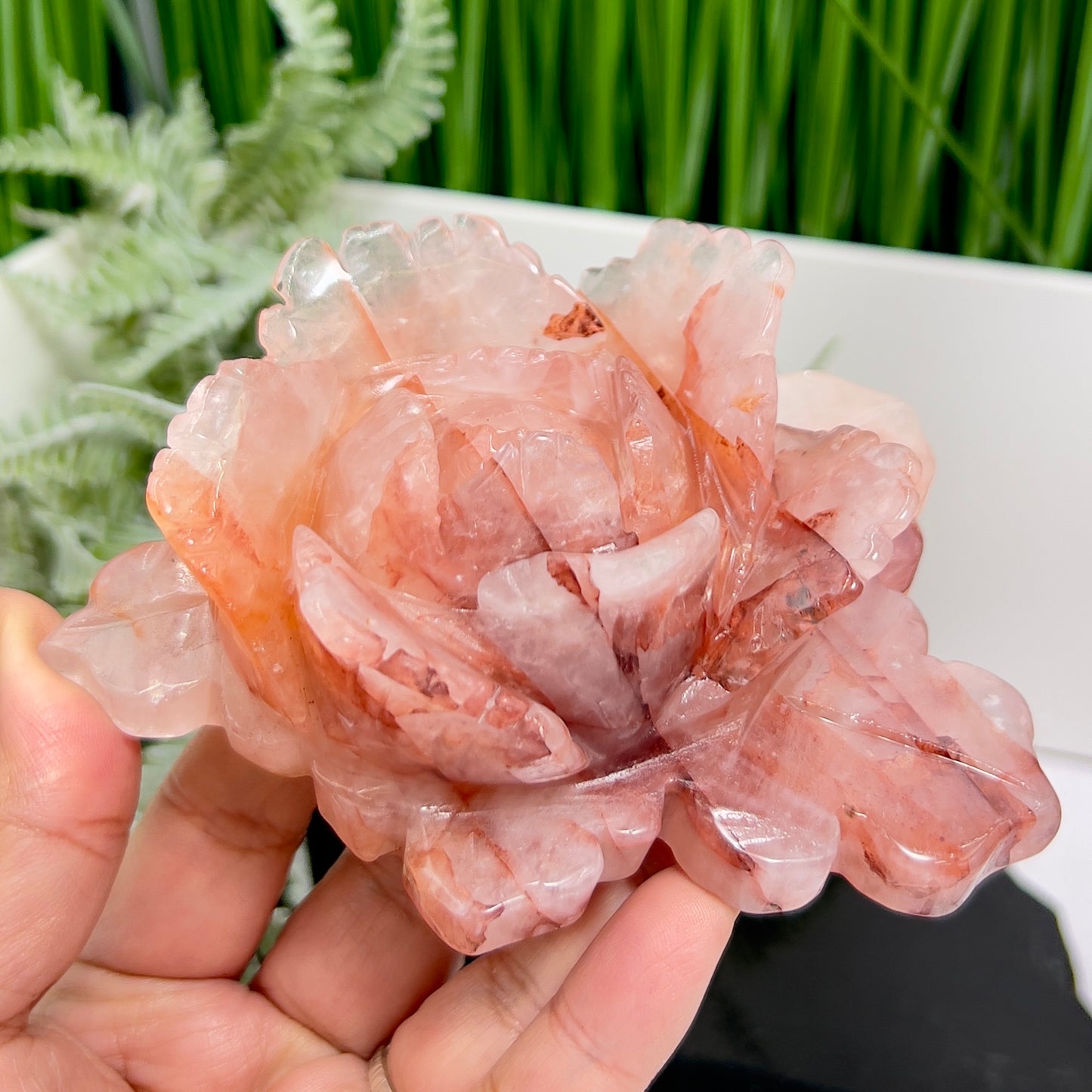 Hematoid Ferruginous Fire Quartz Flower Healing Crystal Carving 398g