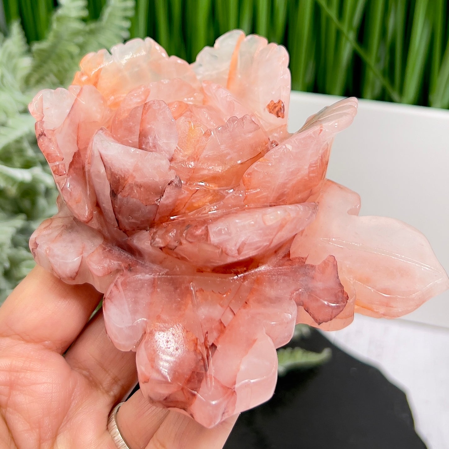Hematoid Ferruginous Fire Quartz Flower Healing Crystal Carving 398g