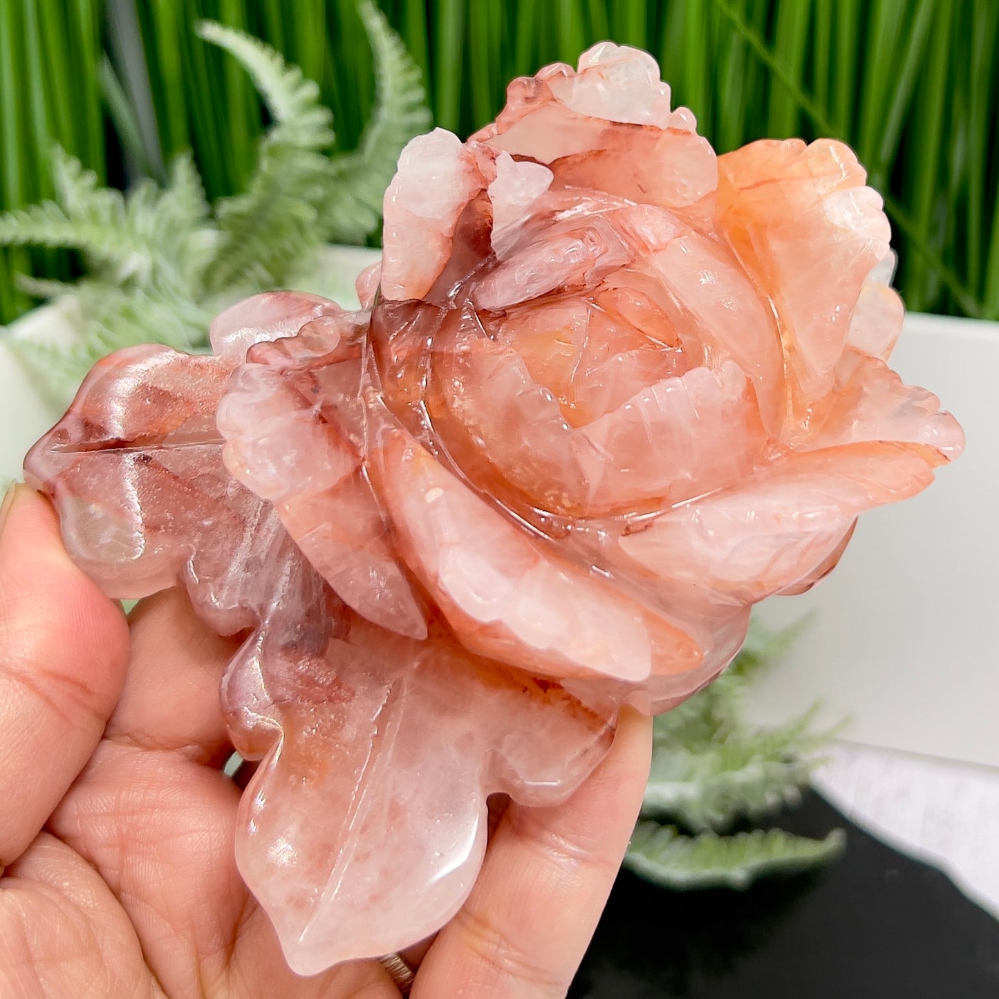 Hematoid Ferruginous Fire Quartz Flower Healing Crystal Carving 398g