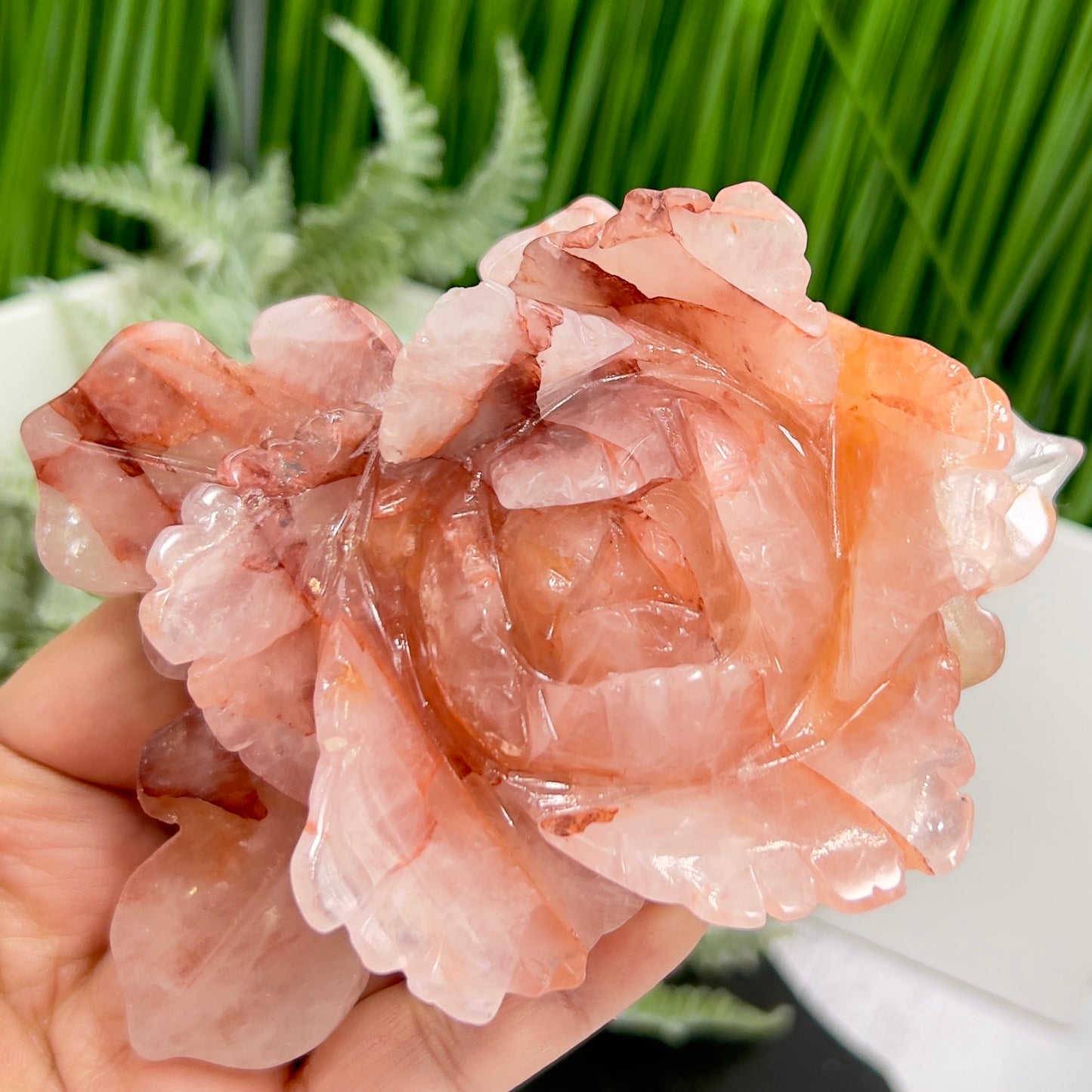 Hematoid Ferruginous Fire Quartz Flower Healing Crystal Carving 398g