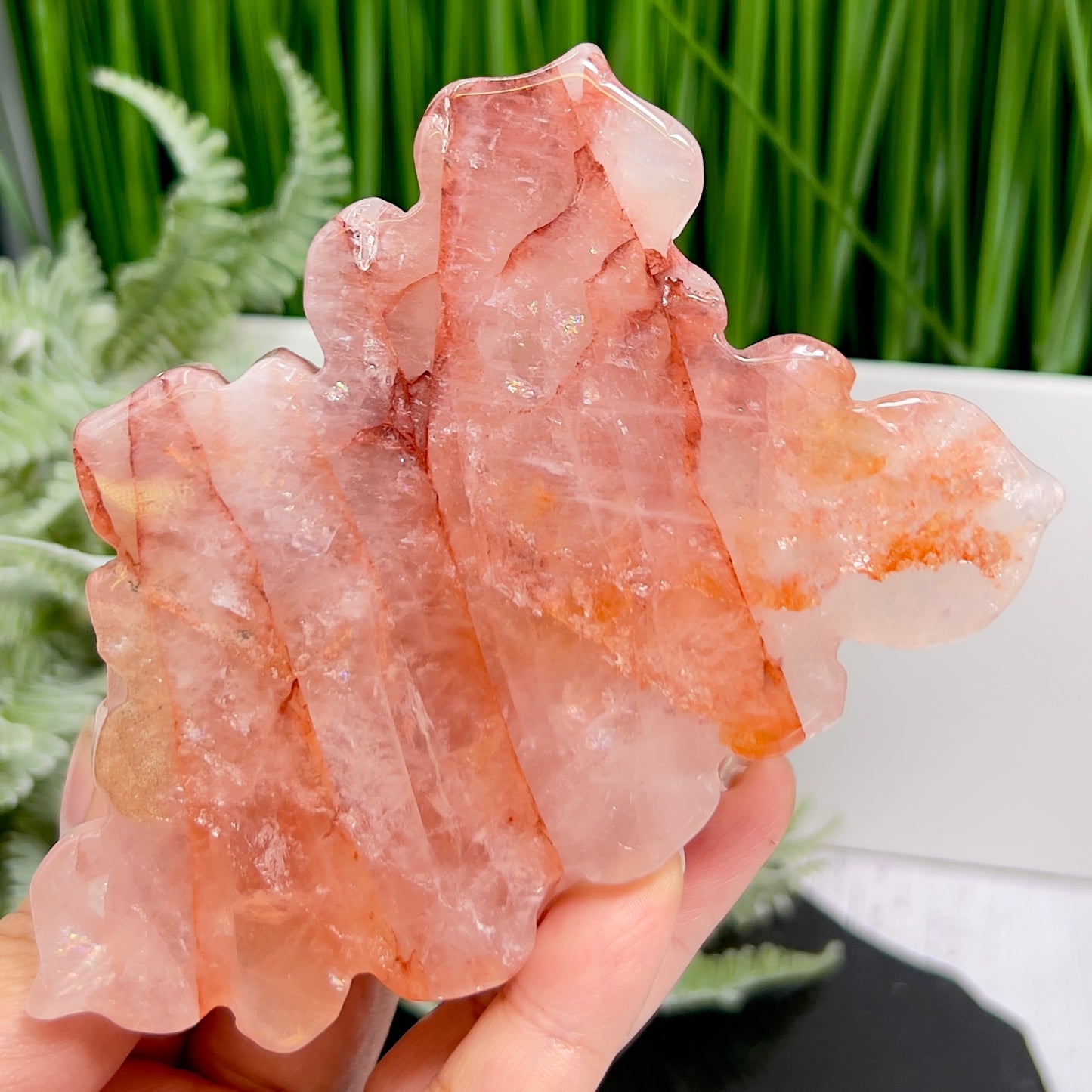 Hematoid Ferruginous Fire Quartz Flower Healing Crystal Carving 398g
