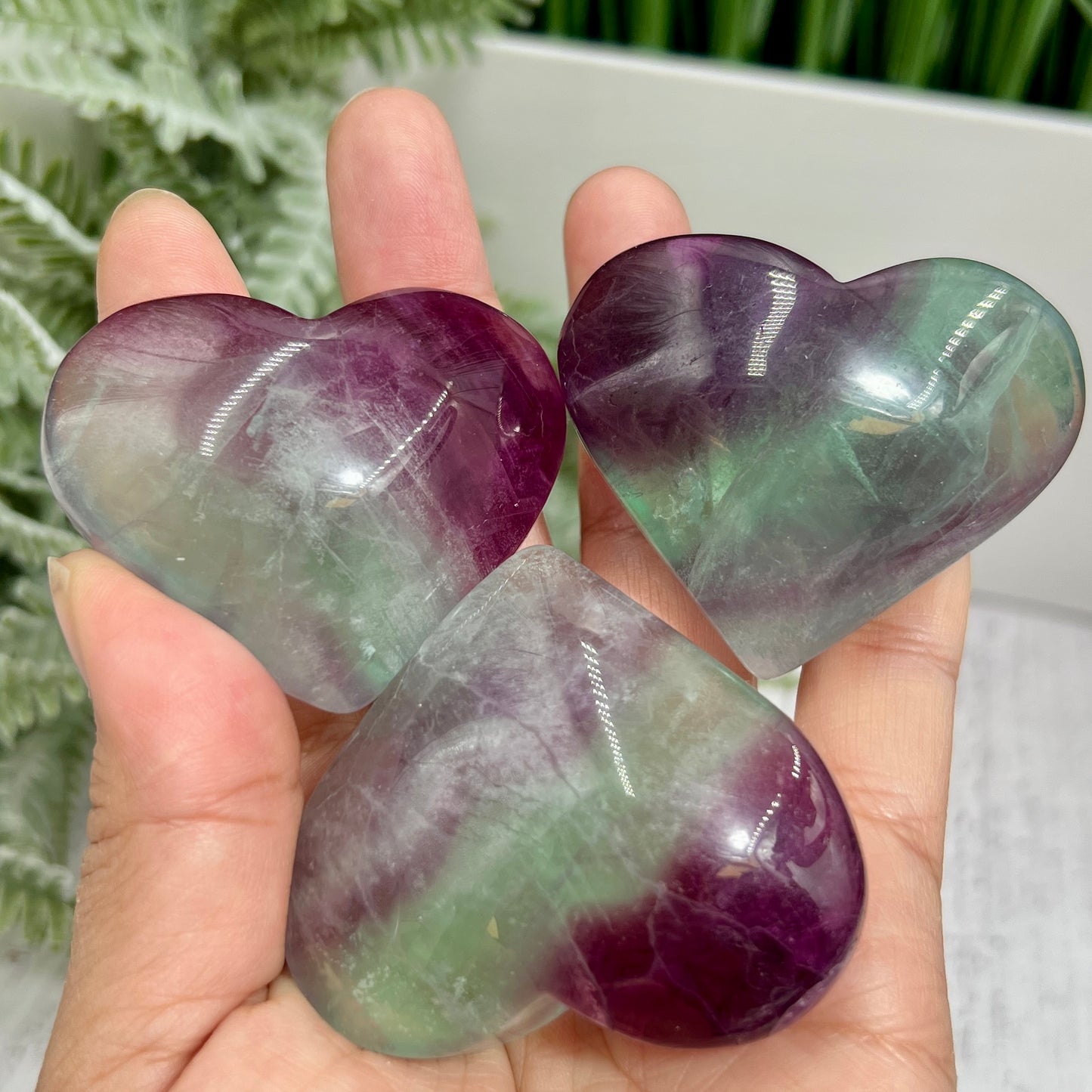 Watermelon Fluorite Gemstone Hearts Crystal Carvings YOU CHOOSE