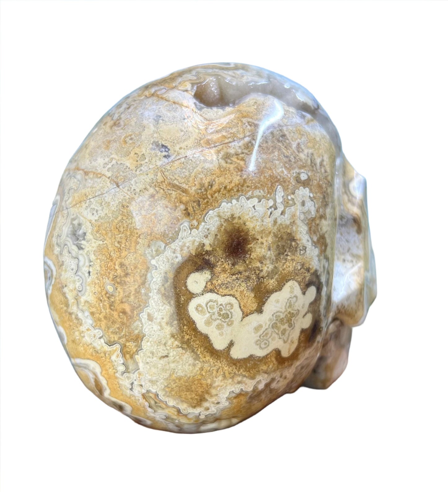 White Mexican Crazy Lace Agate Skull Crystal Skull Carving 974g