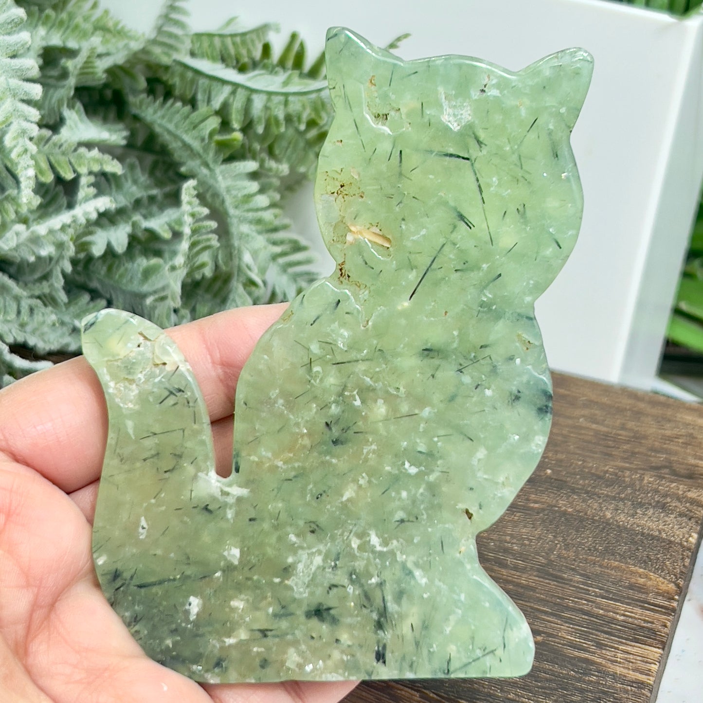 Prehnite with Epidote Kitty Cat Healing Crystal Animal Carving 160g