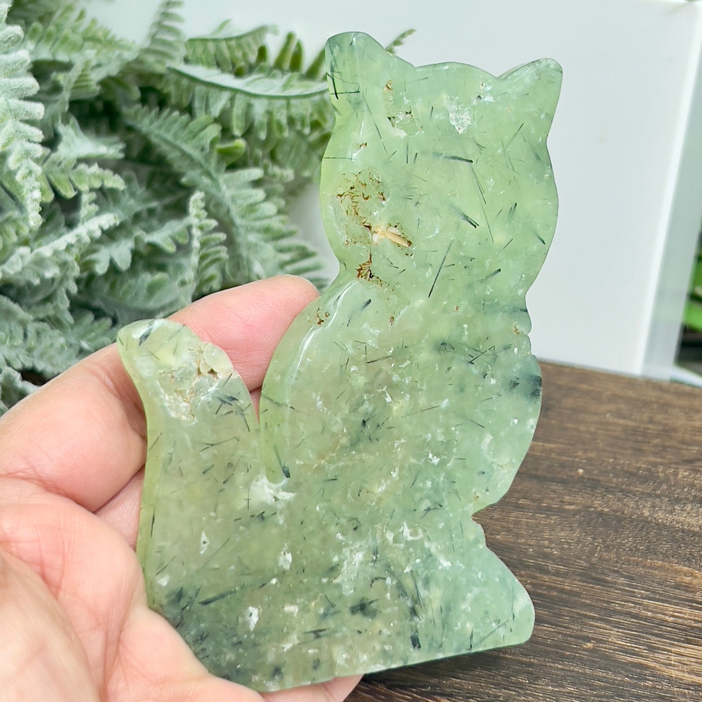Prehnite with Epidote Kitty Cat Healing Crystal Animal Carving 160g