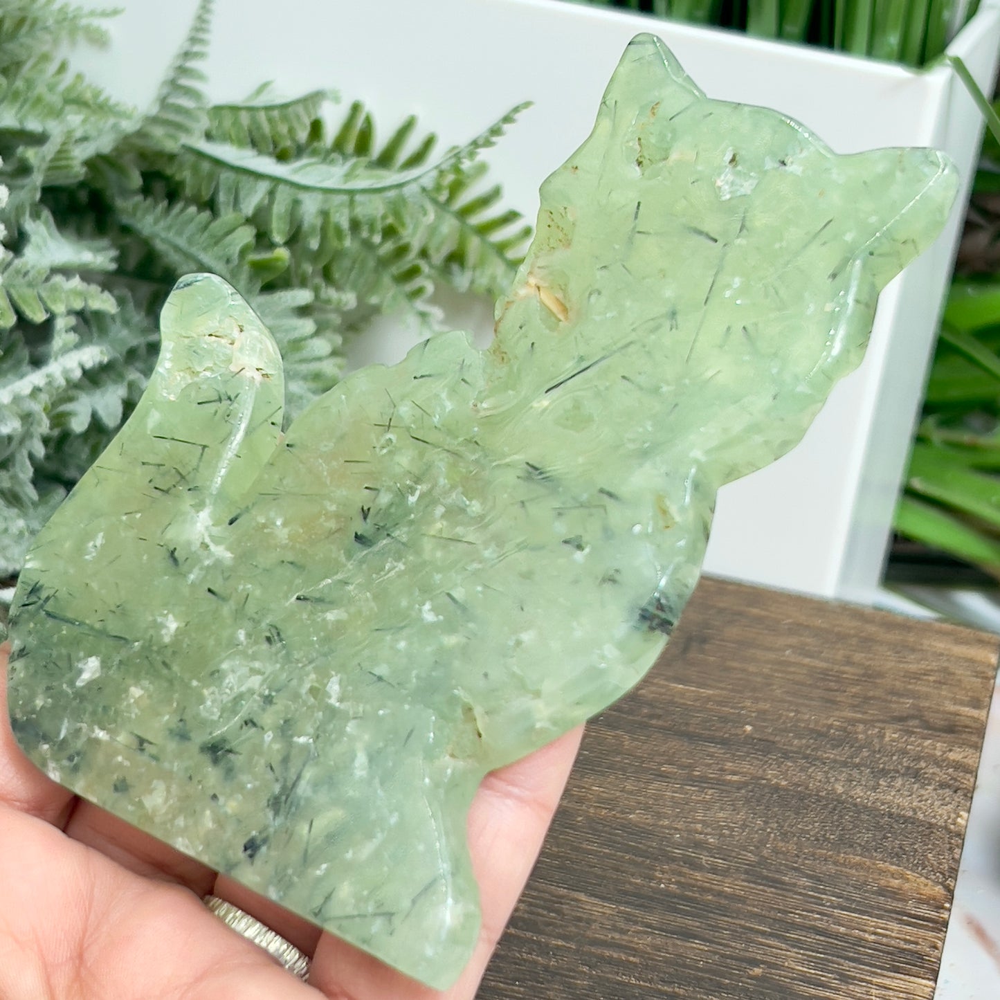 Prehnite with Epidote Kitty Cat Healing Crystal Animal Carving 160g