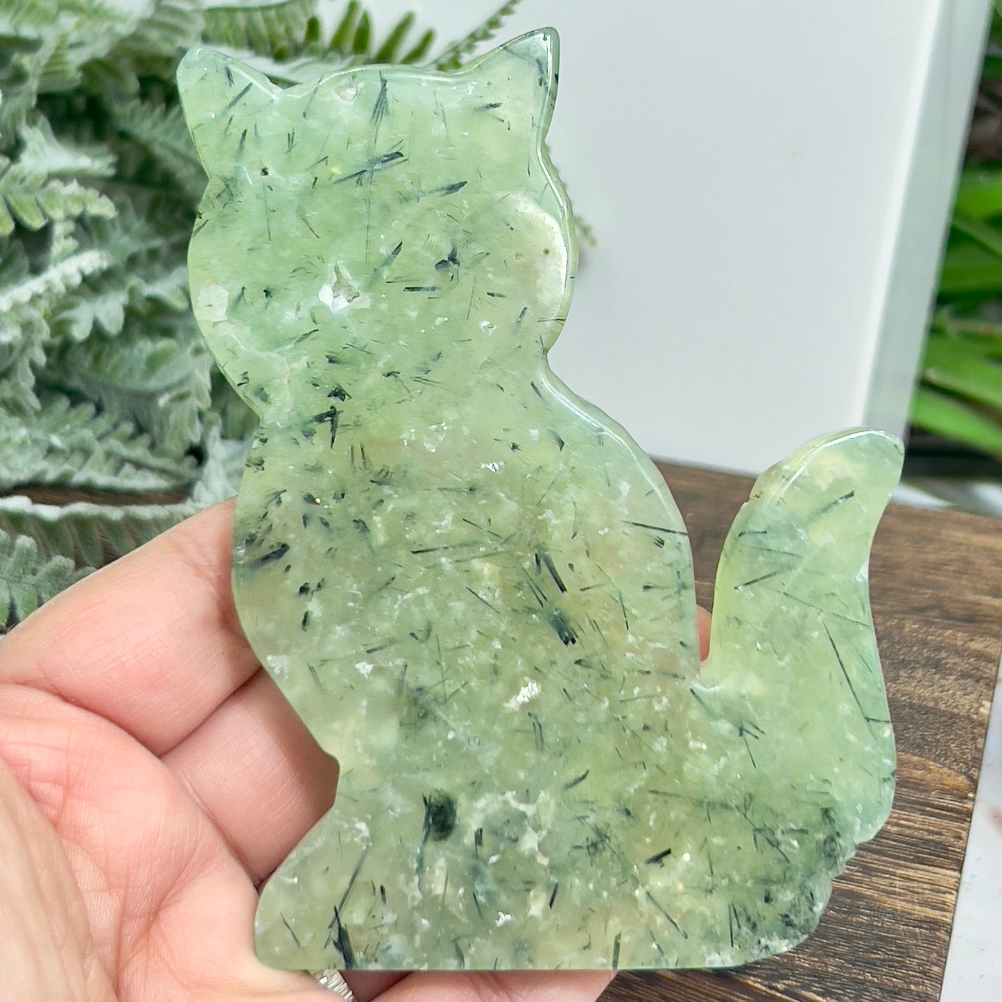 Prehnite with Epidote Kitty Cat Healing Crystal Animal Carving 160g