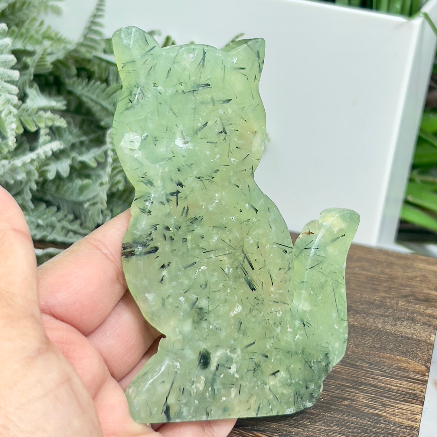 Prehnite with Epidote Kitty Cat Healing Crystal Animal Carving 160g