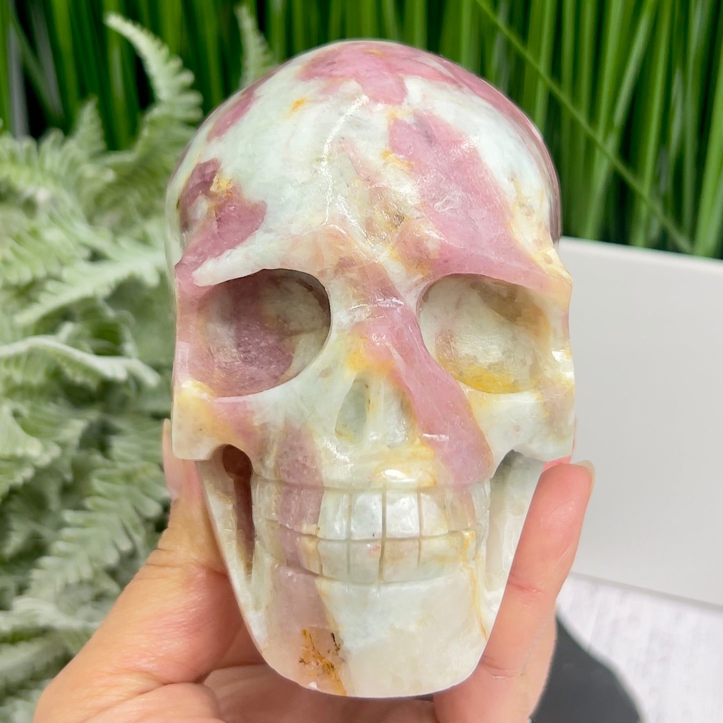 Pink Tourmaline in Feldspar Skull High Quality Healing Crystal Carving 1186g