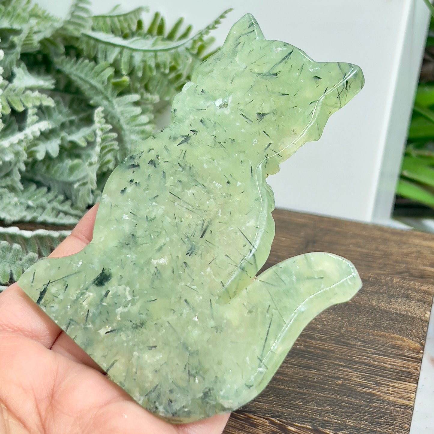 Prehnite with Epidote Kitty Cat Healing Crystal Animal Carving 160g