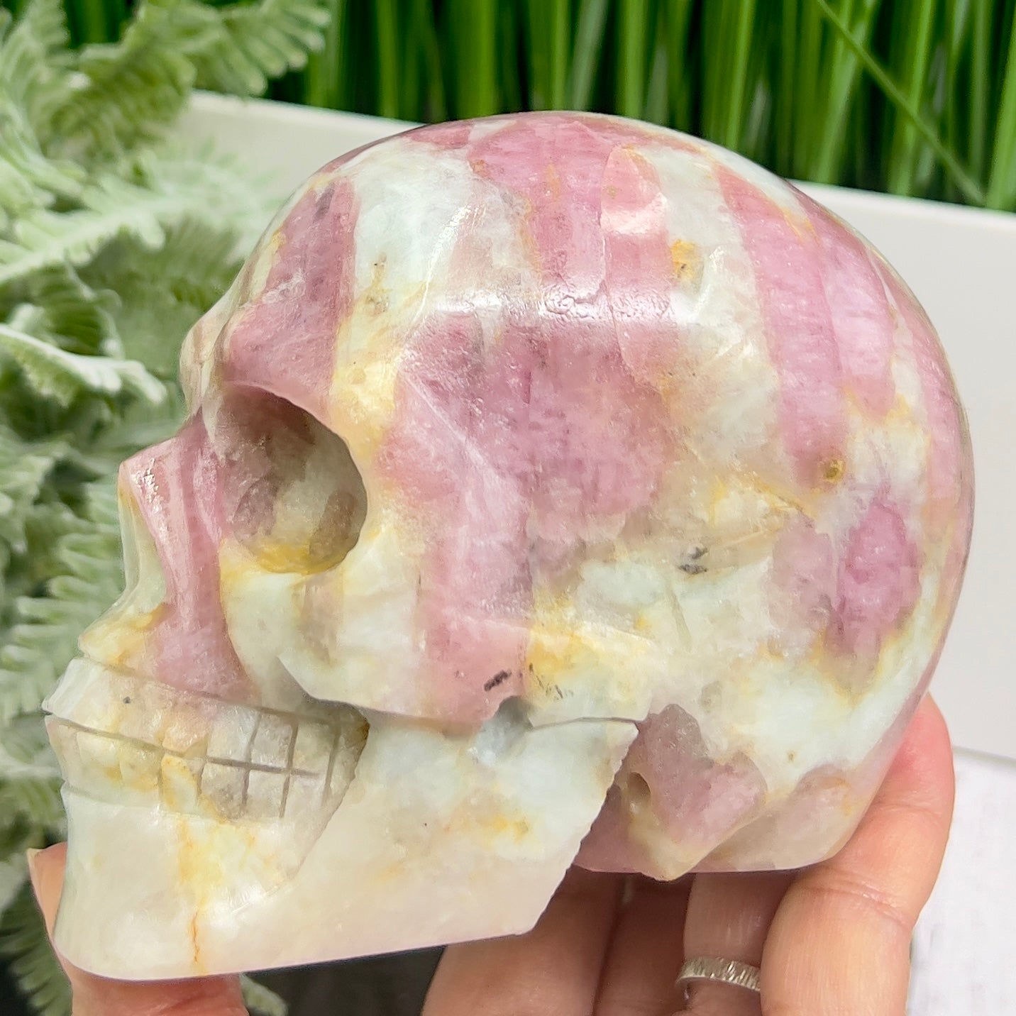 Pink Tourmaline in Feldspar Skull High Quality Healing Crystal Carving 1186g