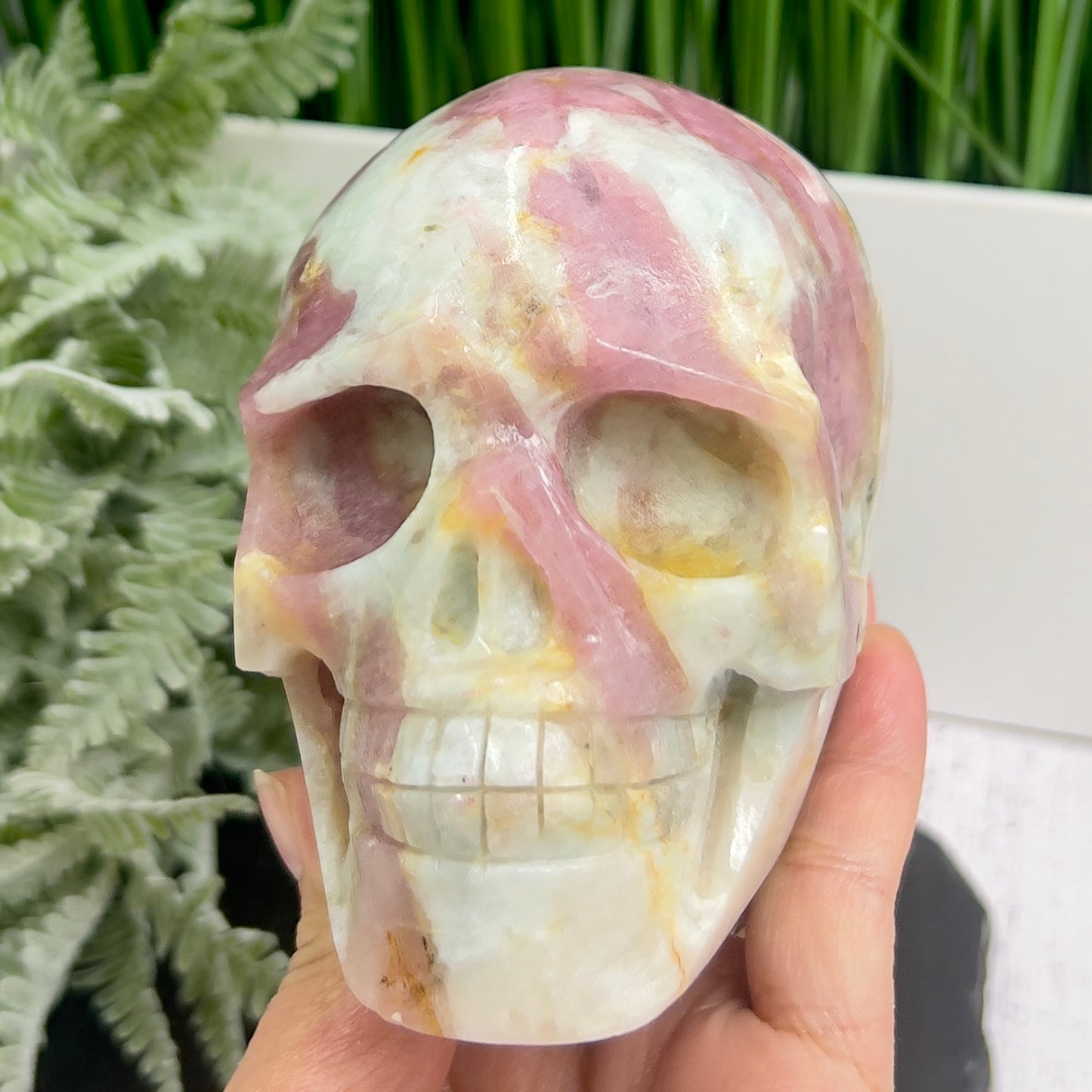 Pink Tourmaline in Feldspar Skull High Quality Healing Crystal Carving 1186g