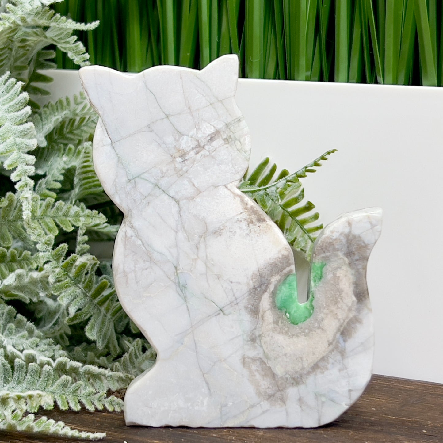 Variscite Utahlite Kitty Cat Healing Crystal Animal Carving 160g