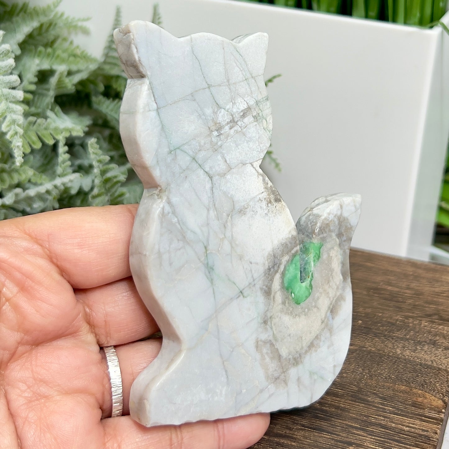 Variscite Utahlite Kitty Cat Healing Crystal Animal Carving 160g