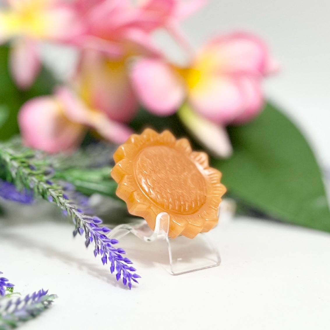 Orange Calcite Sunflower with Stand Healing Crystal Carving