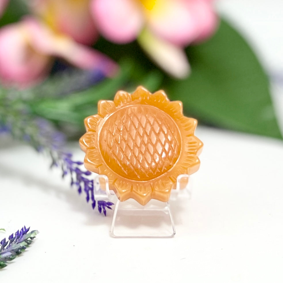Orange Calcite Sunflower with Stand Healing Crystal Carving