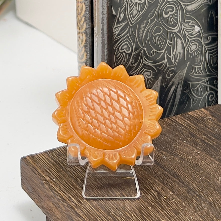Orange Calcite Sunflower with Stand Healing Crystal Carving