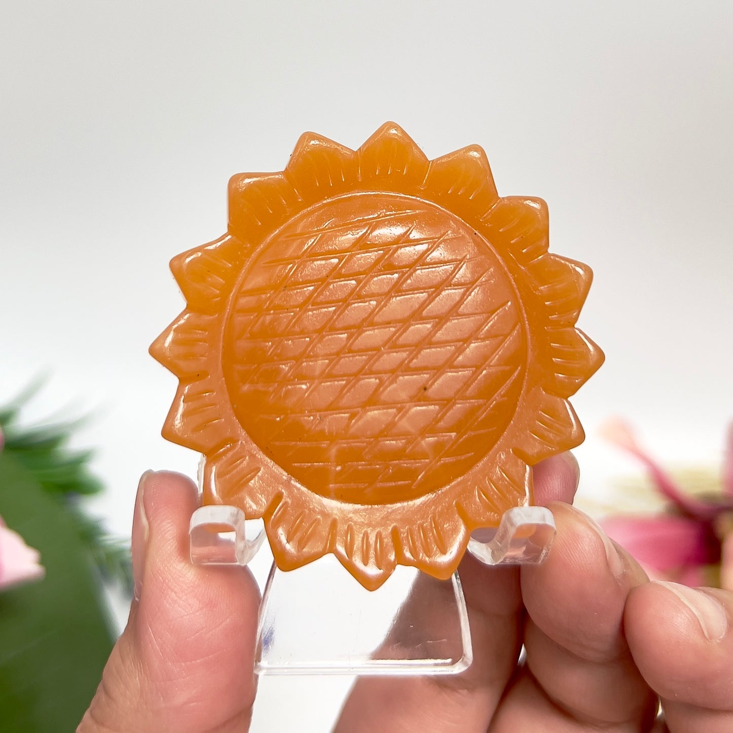 Orange Calcite Sunflower with Stand Healing Crystal Carving