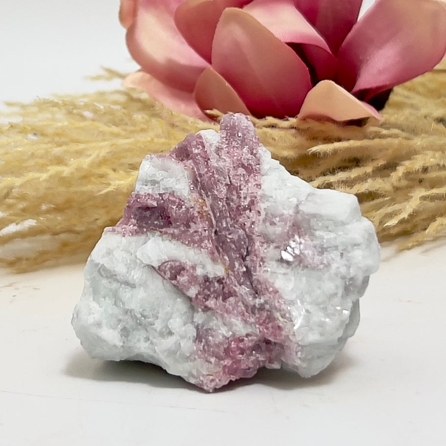 Pink Tourmaline in Feldspar Natural Healing Crystal Raw Specimen 112g