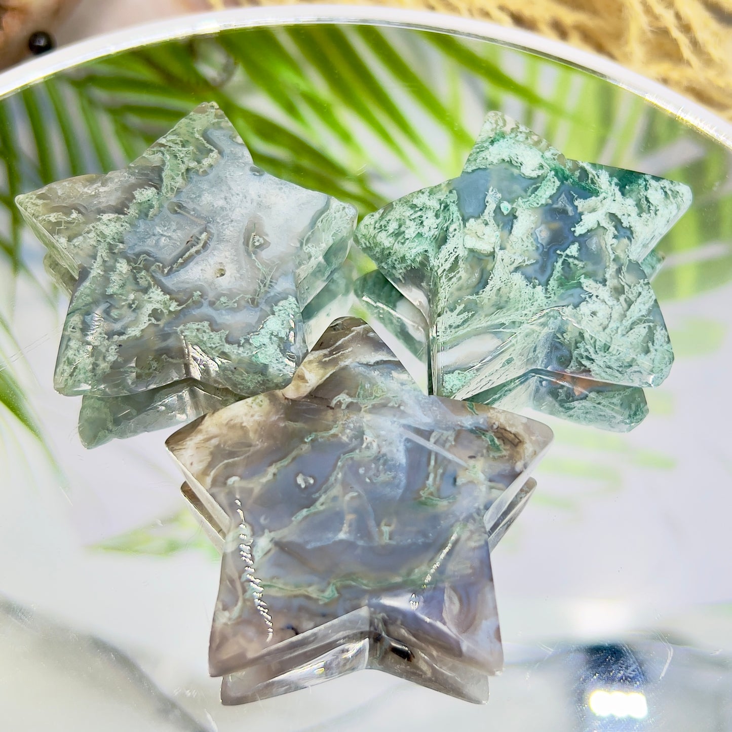Moss Agate Stars DIY Pendant Jewellery Crystal Carving YOU CHOOSE