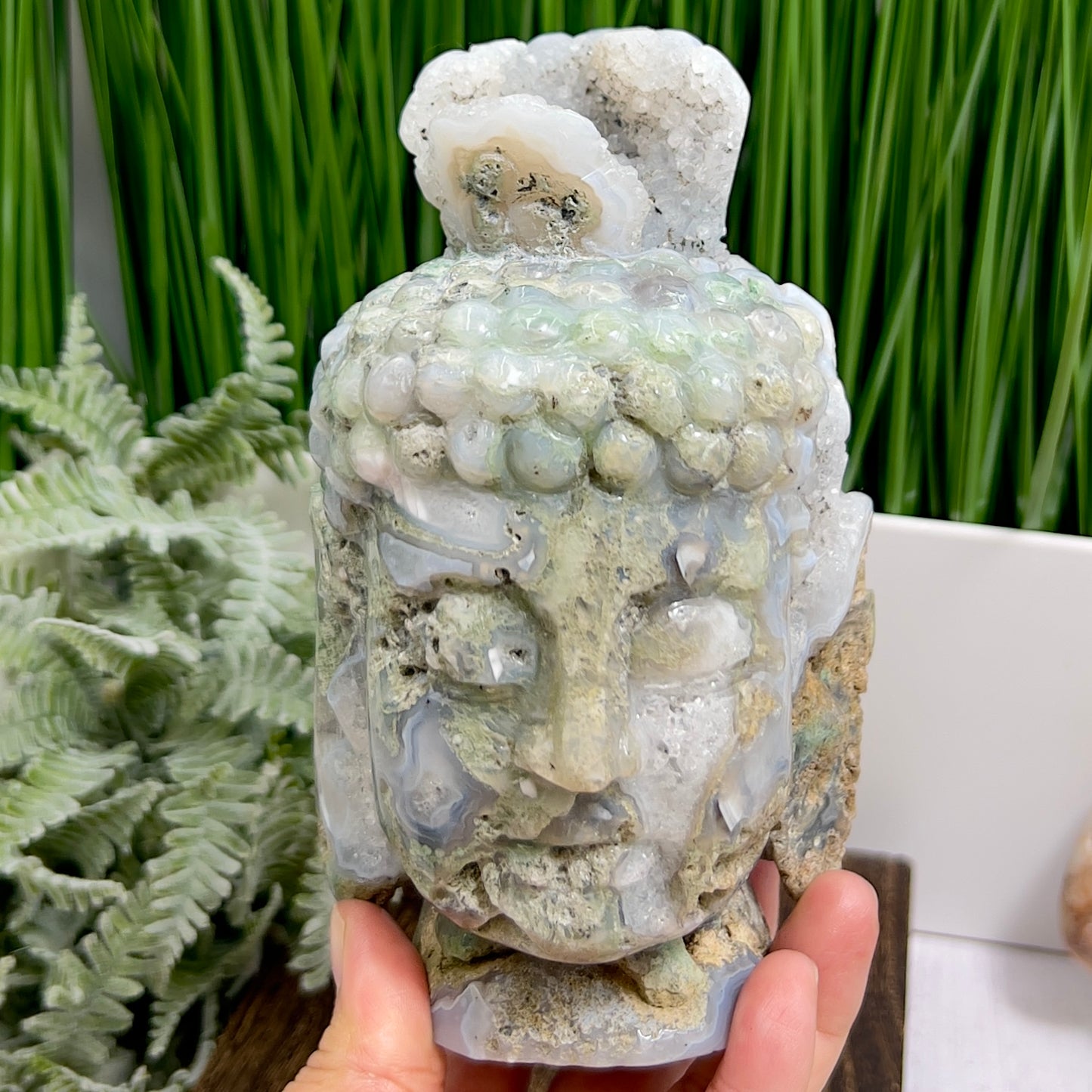 Moss Agate Buddha Druzy Crystal 1320g