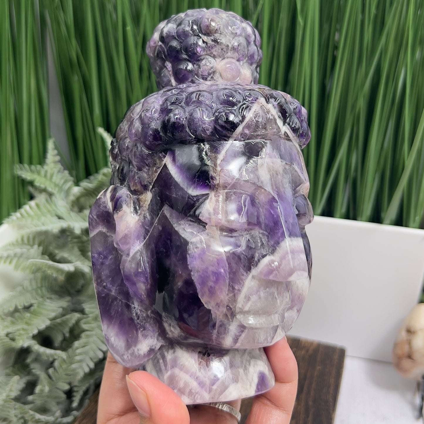 Chevron Dream Amethyst Crystal Buddha 1612g