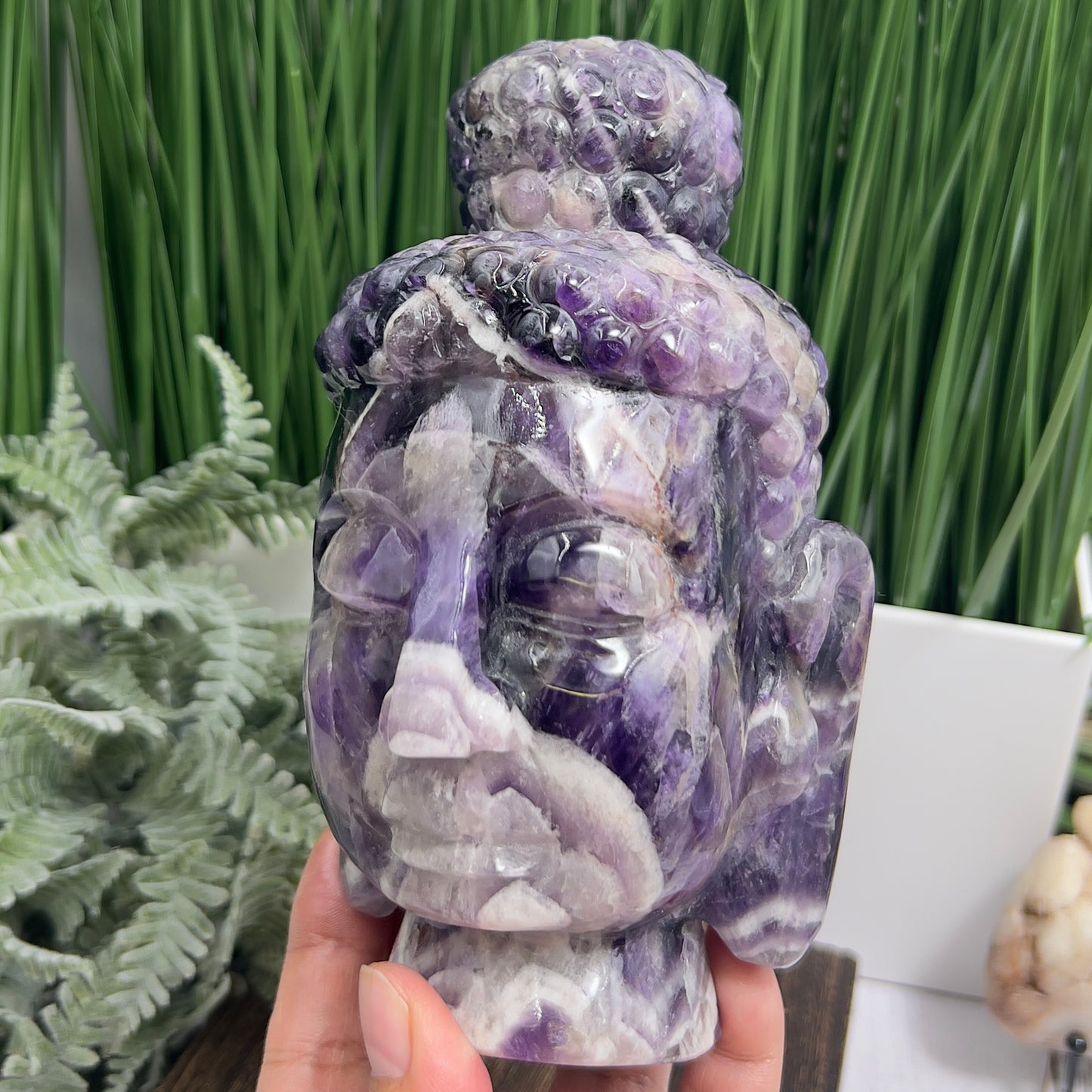 Chevron Dream Amethyst Crystal Buddha 1612g