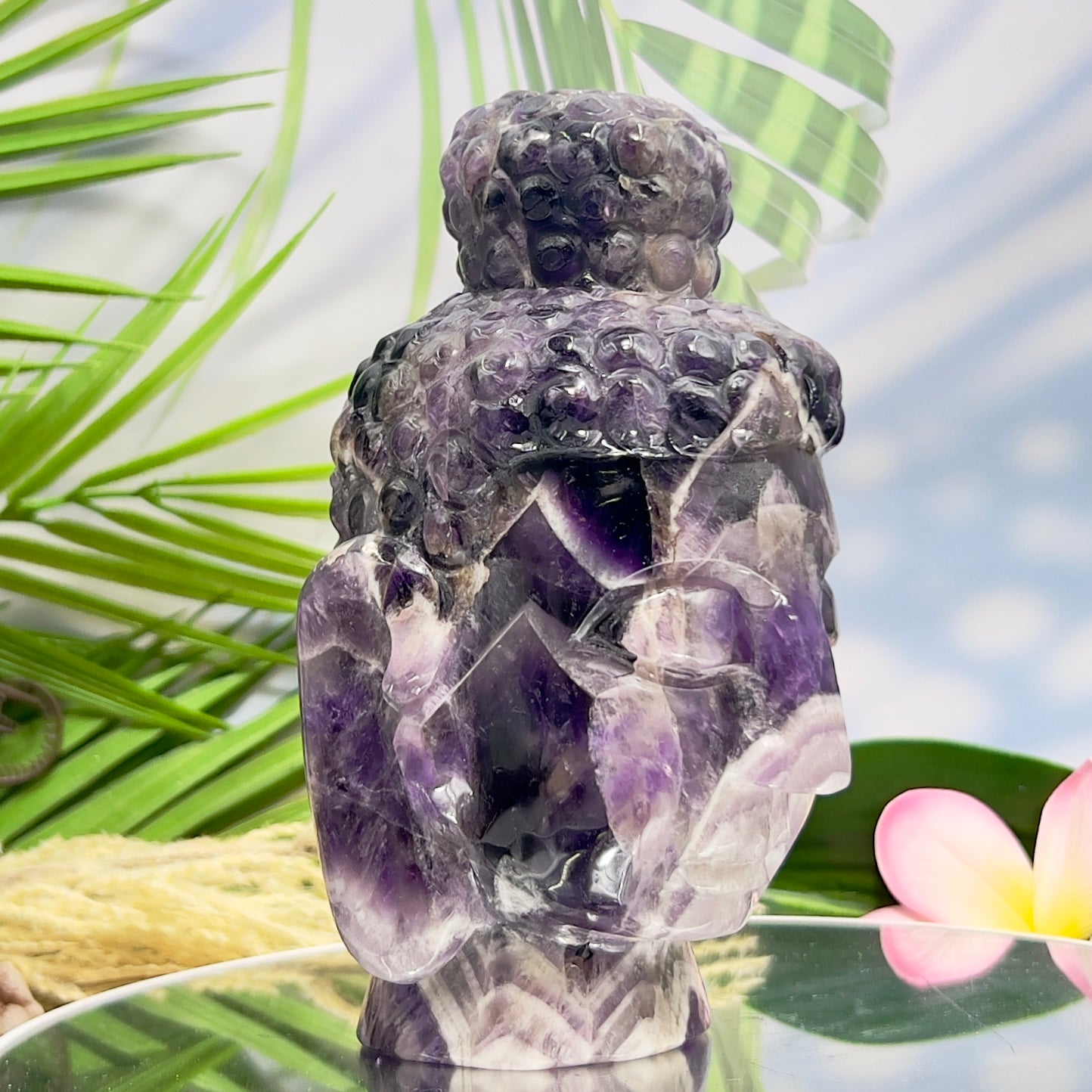 Chevron Dream Amethyst Crystal Buddha 1612g