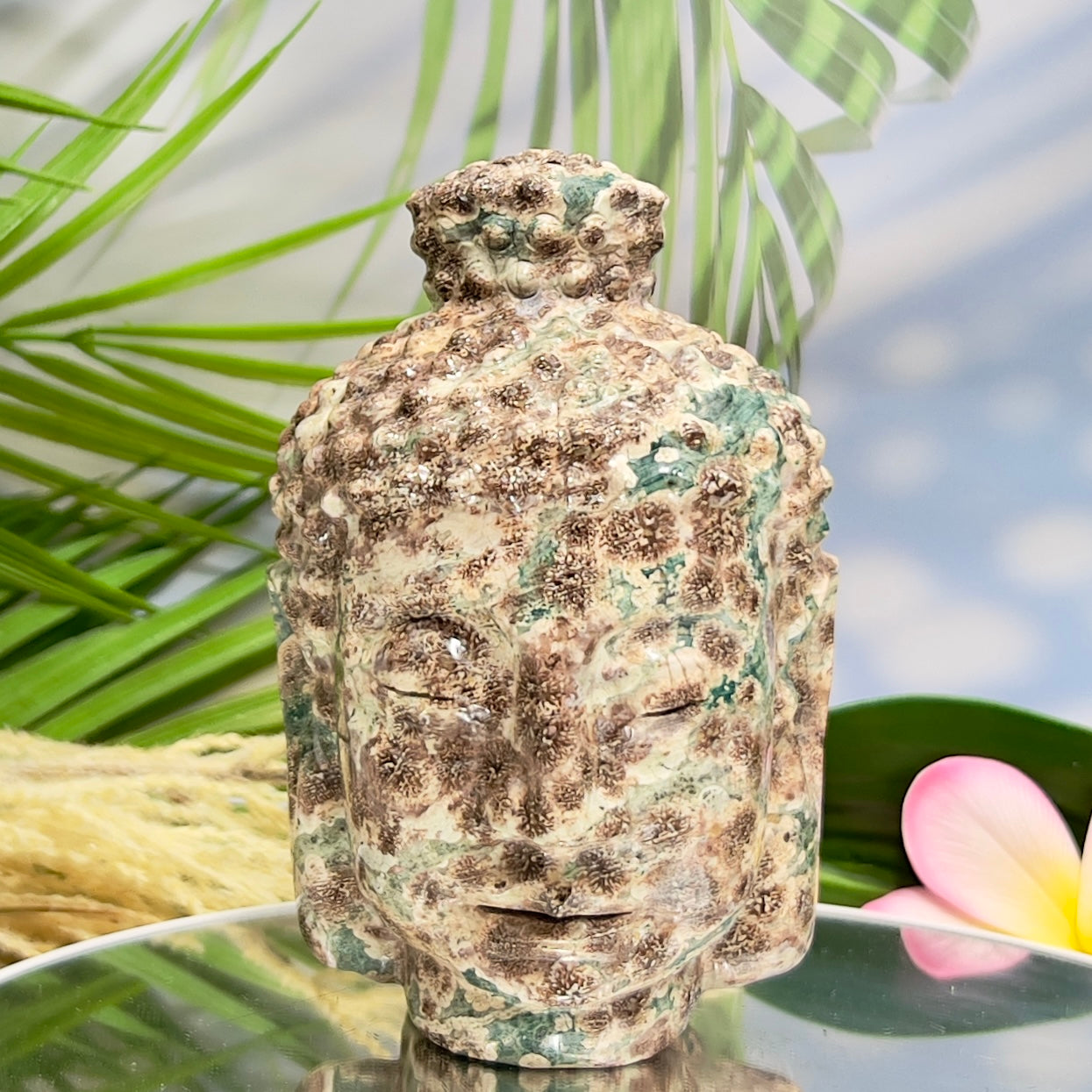 Russian Flower Cherry Blossom Jasper Buddha Rare Crystal 1342g