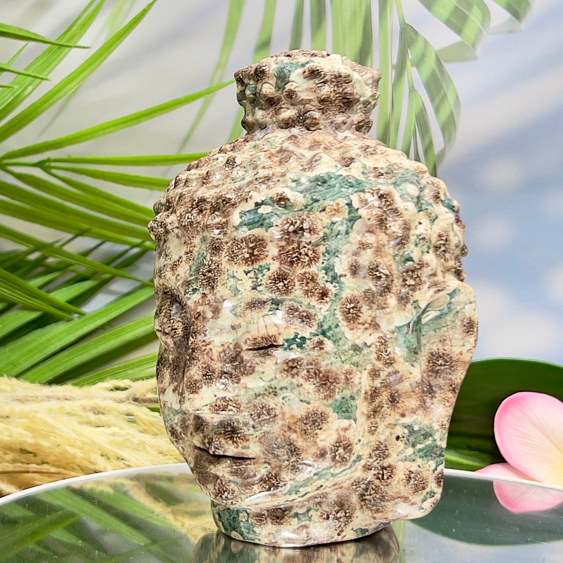 Russian Flower Cherry Blossom Jasper Buddha Rare Crystal 1342g