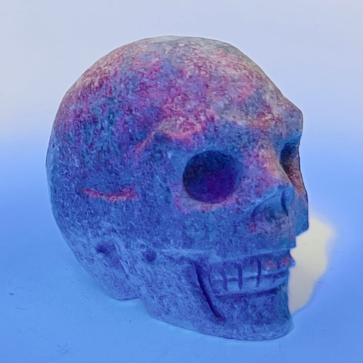 Ruby in Kyanite Skull 2 Inches UV Reactive Hand Carved Crystal Carving