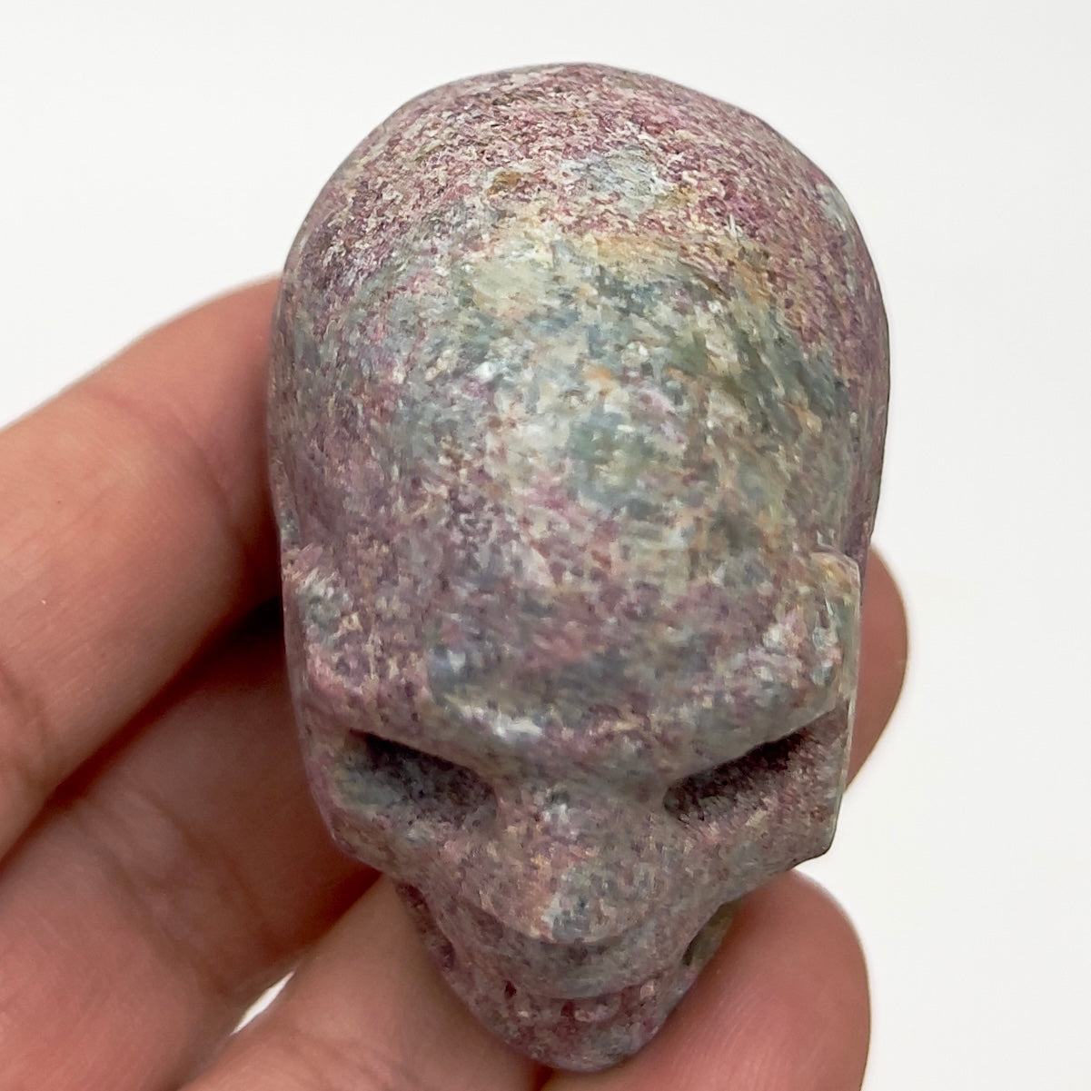 Ruby in Kyanite Skull 2 Inches UV Reactive Hand Carved Crystal Carving