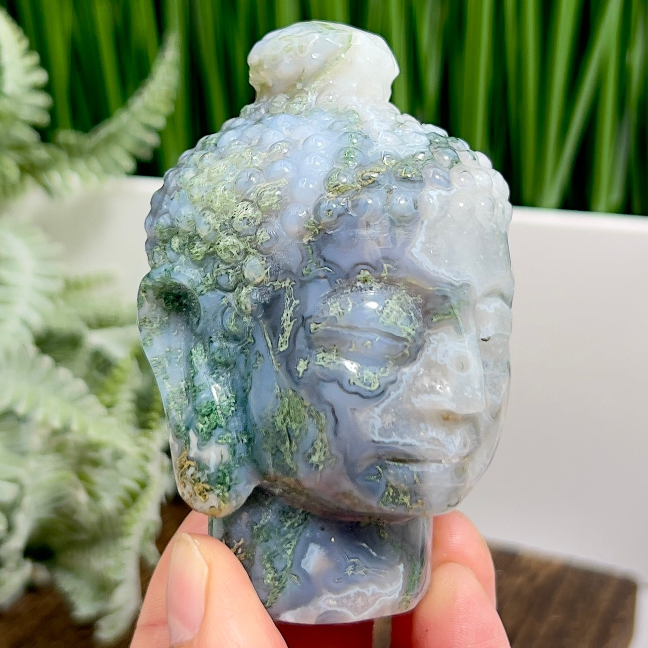 Moss Agate Buddha Crystal 290g