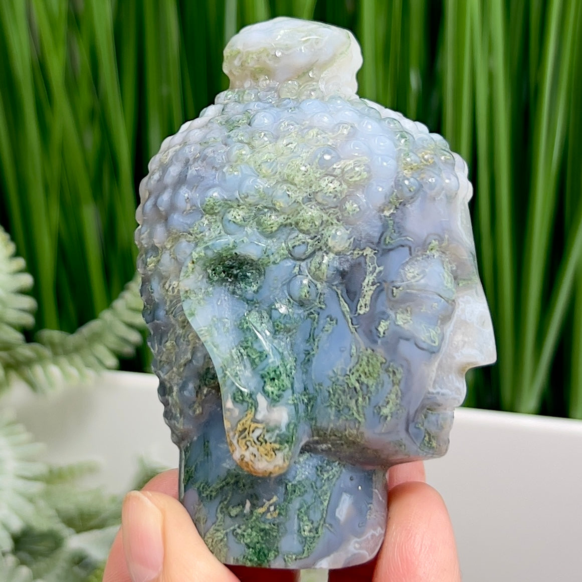 Moss Agate Buddha Crystal 290g