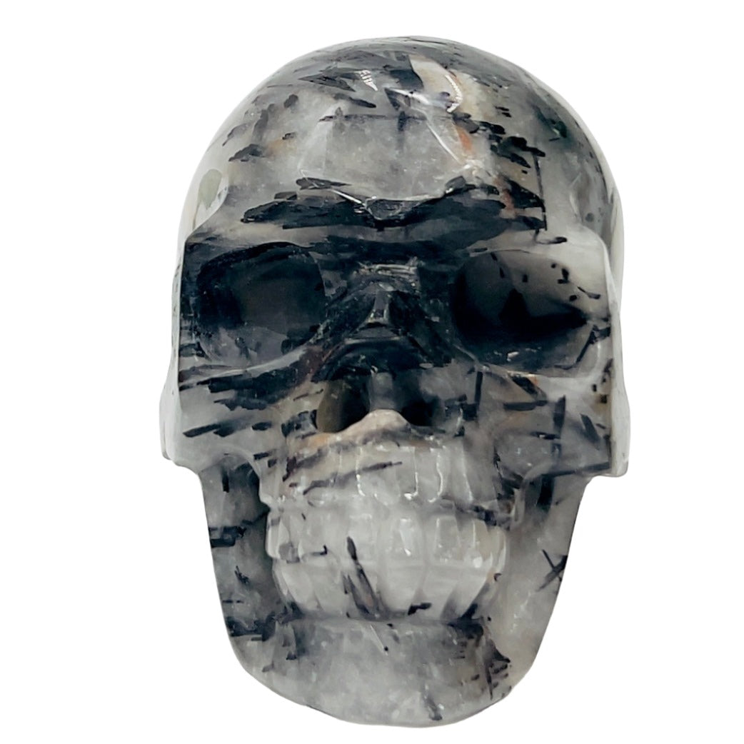 Black Tourmaline in Quartz Skull Hollow Jaw Healing Crystal Carving 715g