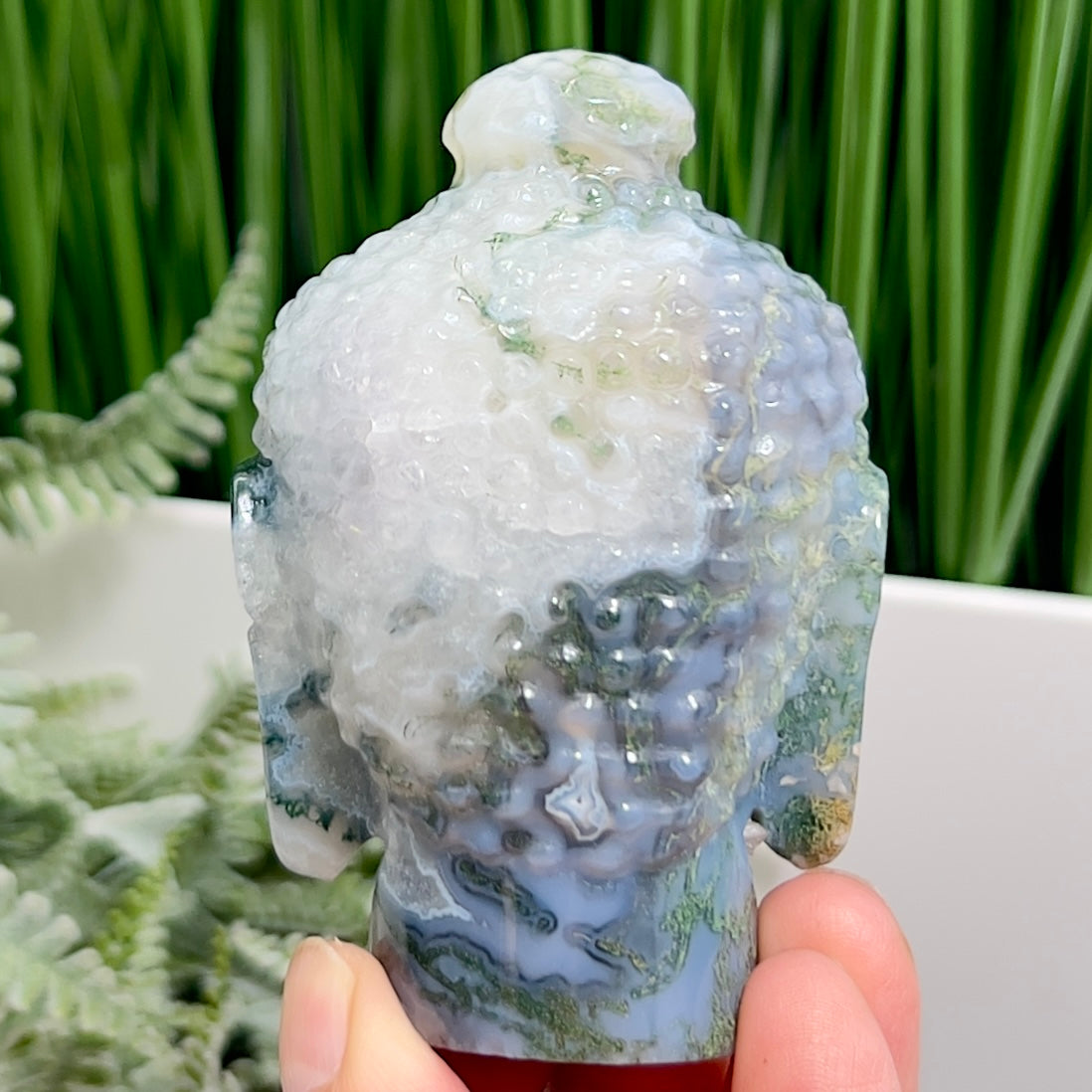 Moss Agate Buddha Crystal 290g