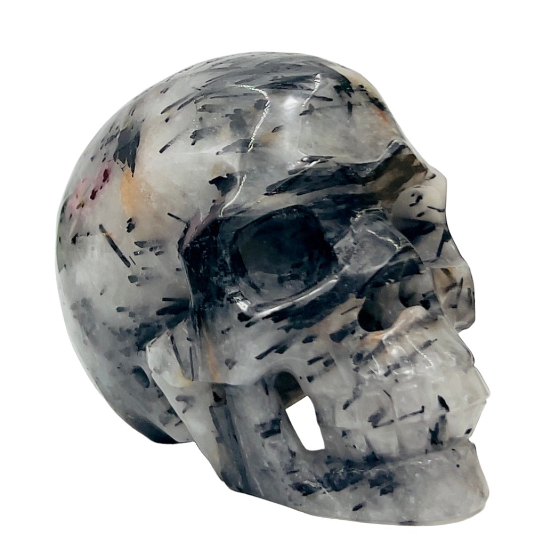 Black Tourmaline in Quartz Skull Hollow Jaw Healing Crystal Carving 715g