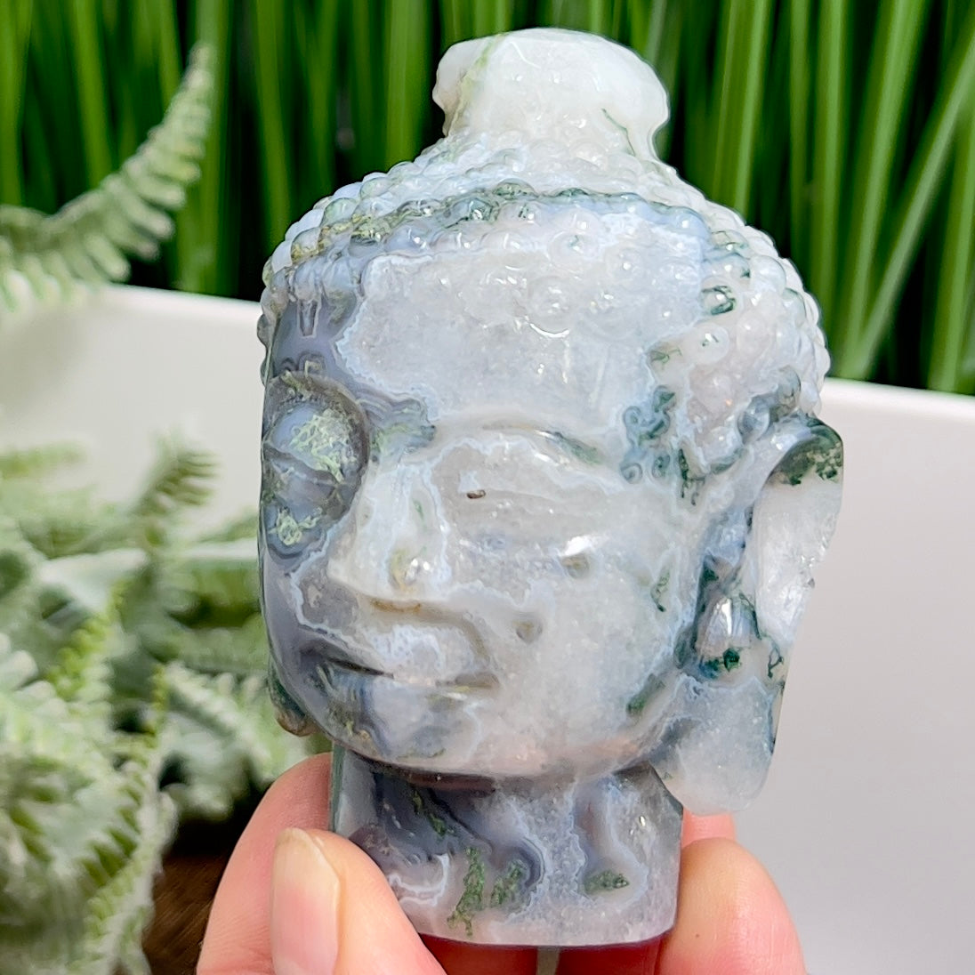 Moss Agate Buddha Crystal 290g