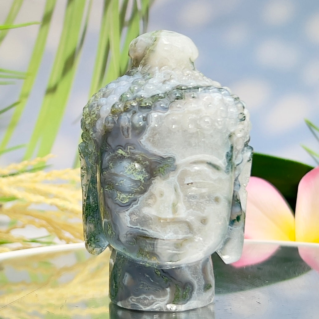 Moss Agate Buddha Crystal 290g