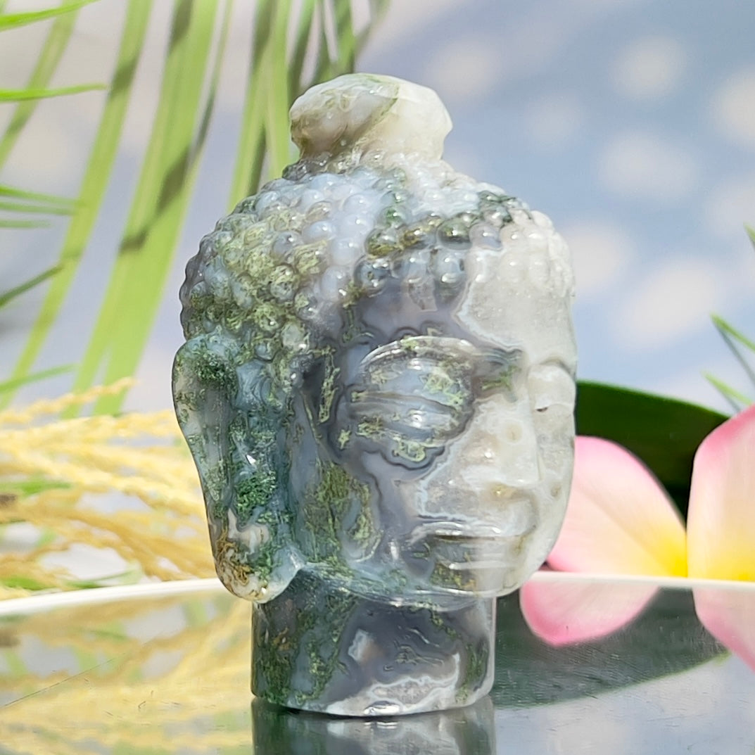 Moss Agate Buddha Crystal 290g